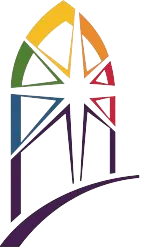 Kirchspielfenster in bunten Farben und einem Stern in der Mitte